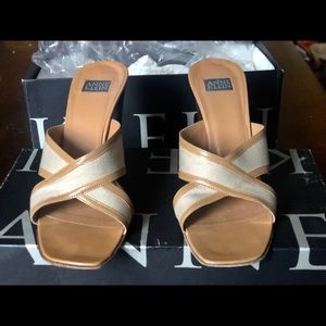 Anne Klein Open Toe Sand Mamba Heels
